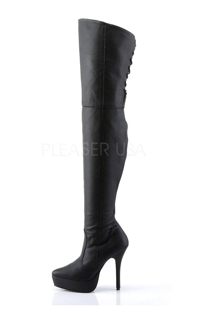 Devious INDULGE-3011 Thigh Boot in Black Genuine Leather