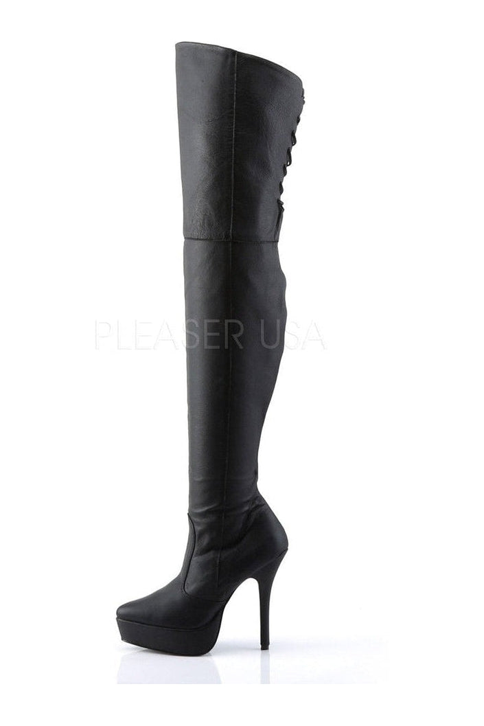 INDULGE-3011 Thigh Boot | Black Genuine Leather-Devious-Thigh Boots-SEXYSHOES.COM