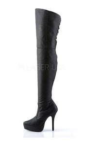 Devious INDULGE-3011 Thigh Boot in Black Genuine Leather