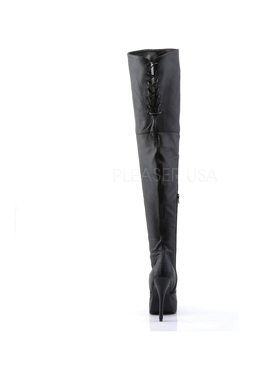 Devious INDULGE-3011 Thigh Boot in Black Genuine Leather