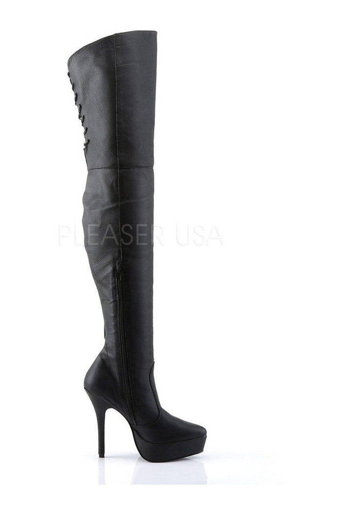 Devious INDULGE-3011 Thigh Boot in Black Genuine Leather