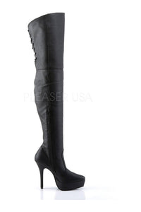 Devious INDULGE-3011 Thigh Boot in Black Genuine Leather