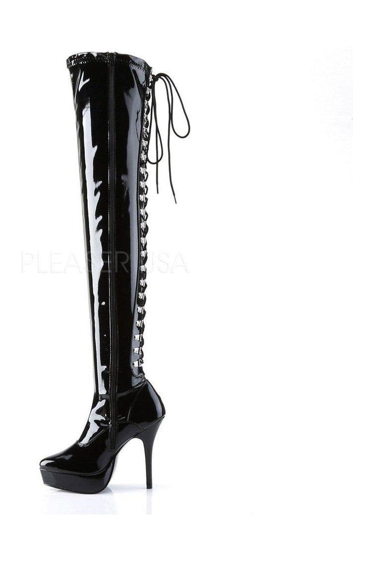 Devious INDULGE-3063 Thigh Boot in Black Patent