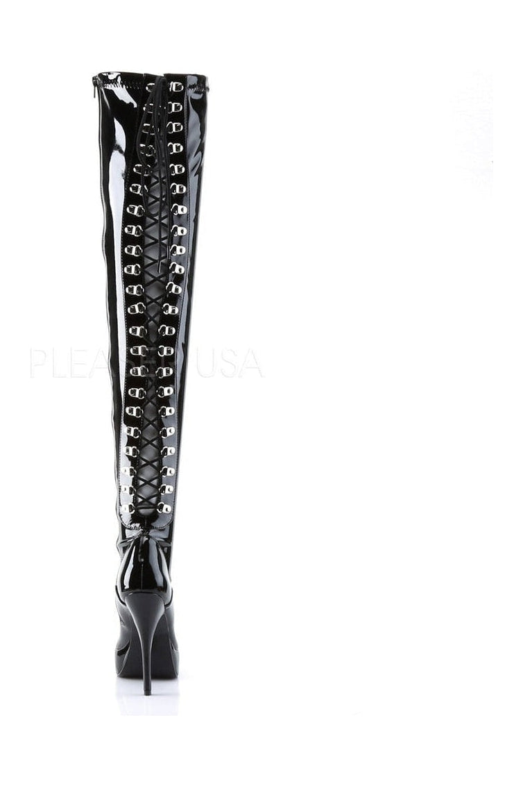 Devious INDULGE-3063 Thigh Boot in Black Patent