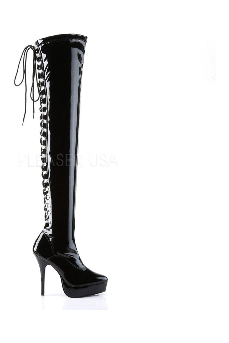 Devious INDULGE-3063 Thigh Boot in Black Patent