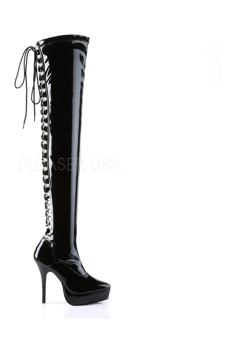 INDULGE-3063 Thigh Boot | Black Patent-Devious-Thigh Boots-SEXYSHOES.COM