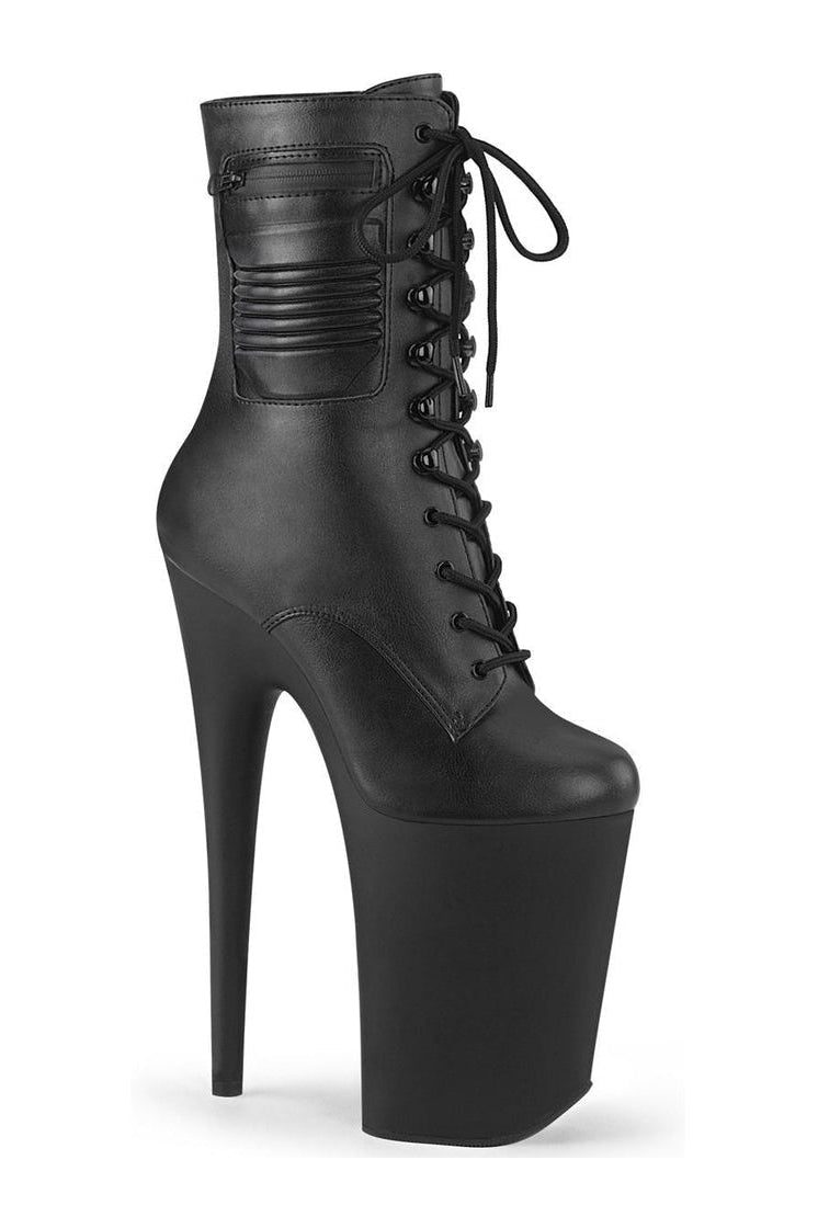INFINITY-1020PK Stripper Boot | Black Faux Leather-Pleaser