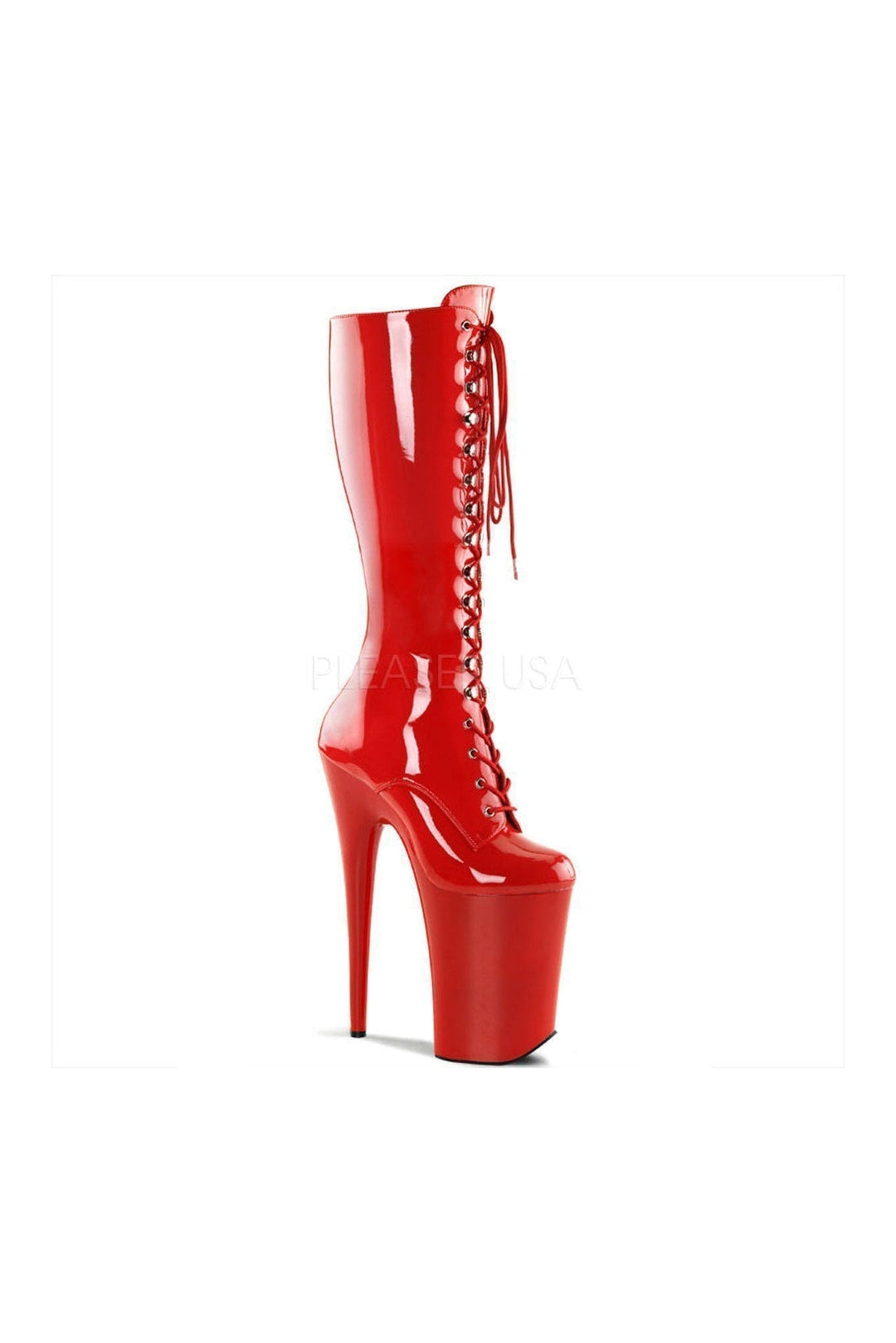 INFINITY-2020 Platform Boot | Red Patent-Ankle Boots- Stripper Shoes at SEXYSHOES.COM