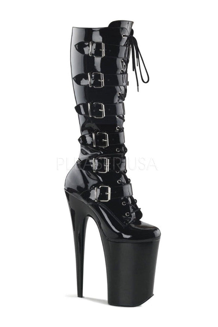 INFINITY-2049 Platform Boot | Black Patent-Pleaser-Black-Knee Boots-SEXYSHOES.COM
