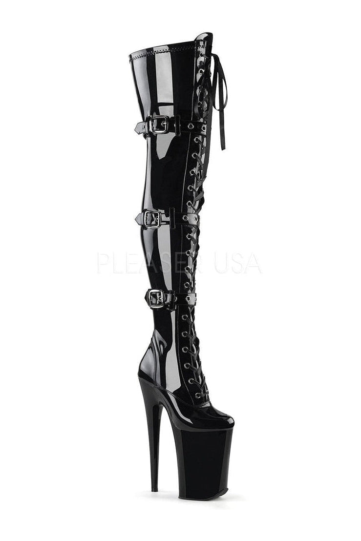 INFINITY-3028 Platform Boot | Black Patent-Pleaser-Black-Thigh Boots-SEXYSHOES.COM