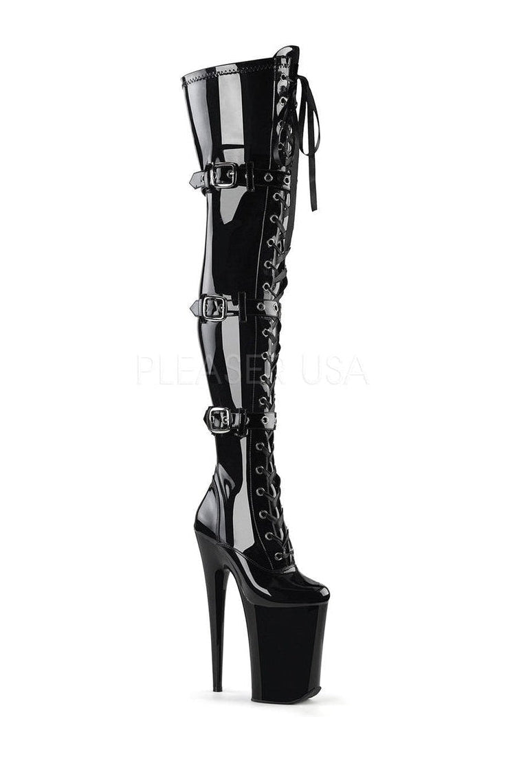 Pleaser Black Thigh Boots Platform Stripper Shoes | Buy at Sexyshoes.com