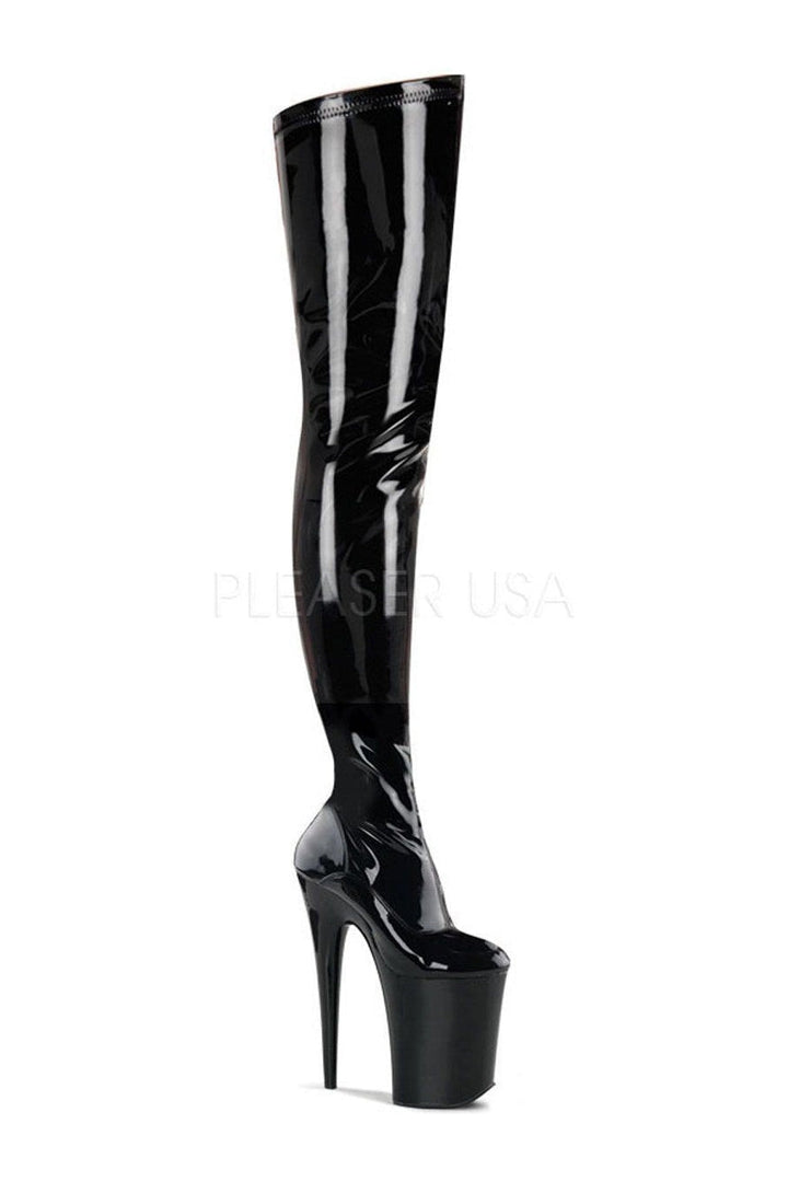 INFINITY-4000 Platform Boot | Black Patent-Pleaser-Black-Thigh Boots-SEXYSHOES.COM