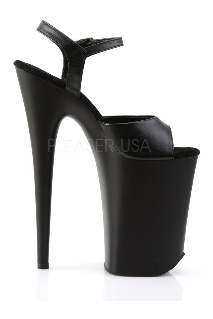 INFINITY-909 Platform Sandal | Black Faux Leather-Pleaser-Sandals-SEXYSHOES.COM
