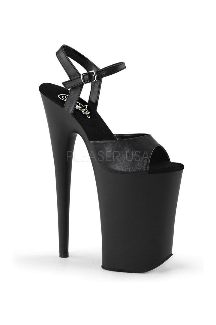 INFINITY-909 Platform Sandal | Black Faux Leather-Pleaser-Black-Sandals-SEXYSHOES.COM