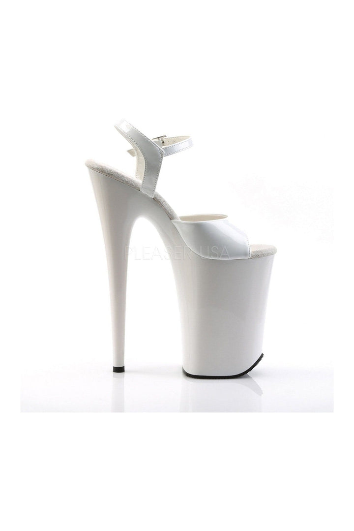 INFINITY-909 Platform Sandal | White Patent-Sandals- Stripper Shoes at SEXYSHOES.COM