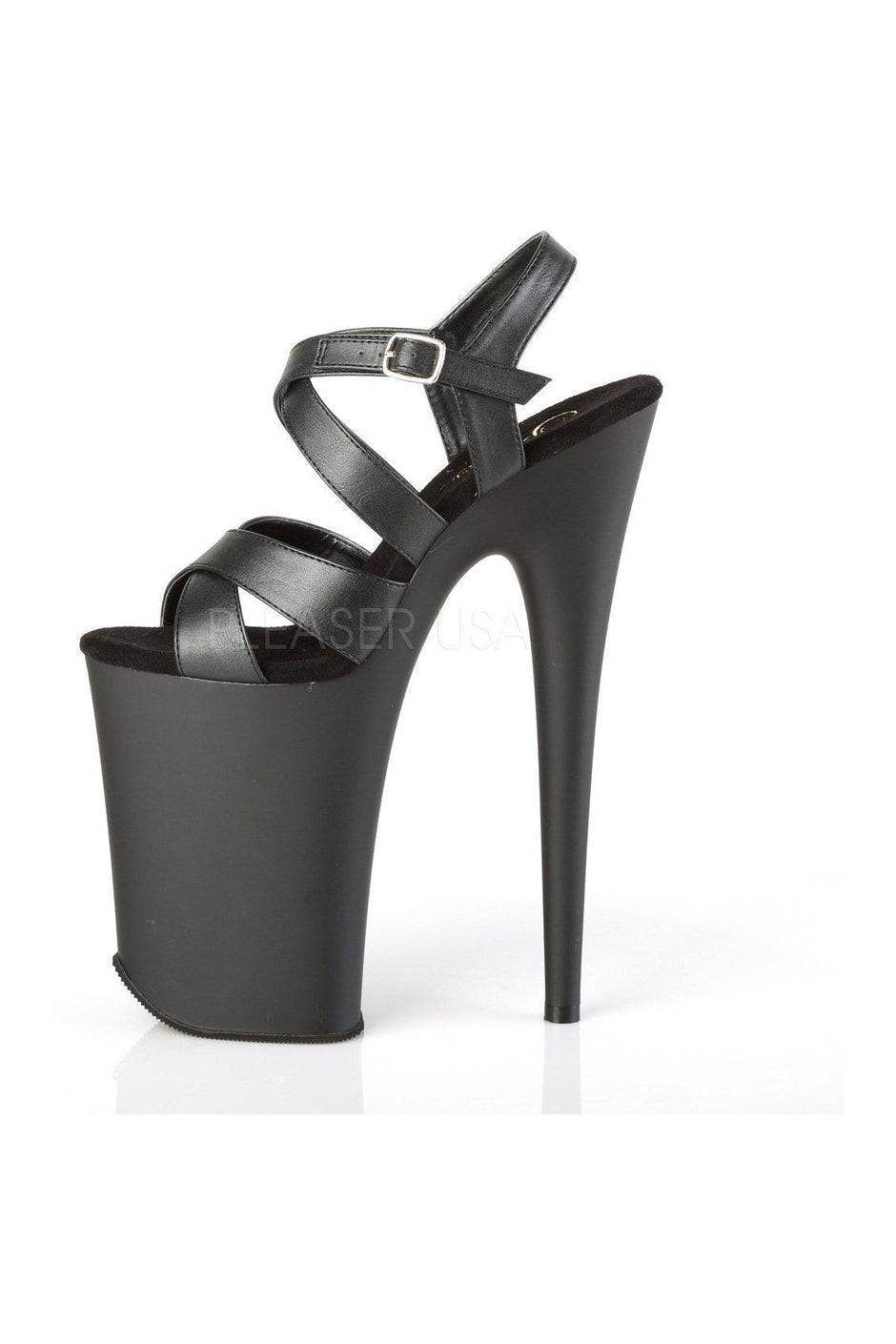 Pleaser INFINITY-997 Platform Sandals in Black Faux Leather