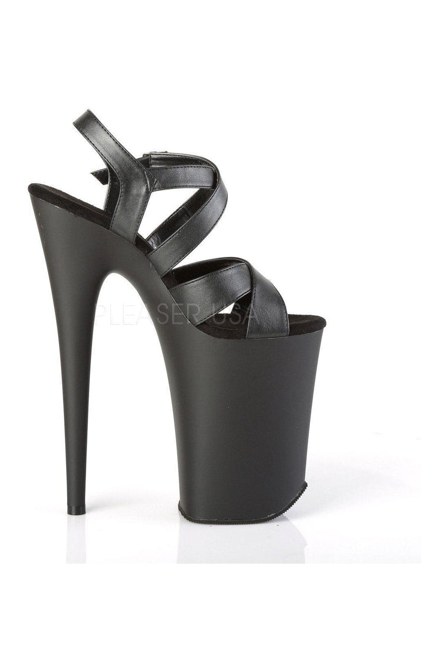 Pleaser INFINITY-997 Platform Sandals in Black Faux Leather