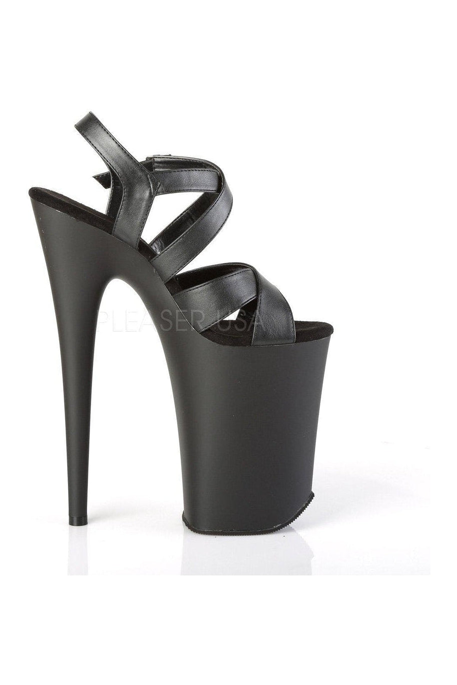 INFINITY-997 Platform Sandals | Black Faux Leather-Sandals- Stripper Shoes at SEXYSHOES.COM