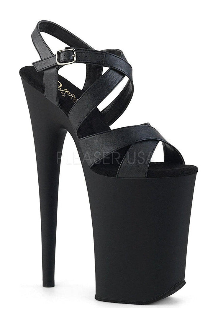 INFINITY-997 Platform Sandals | Black Faux Leather-Sandals- Stripper Shoes at SEXYSHOES.COM