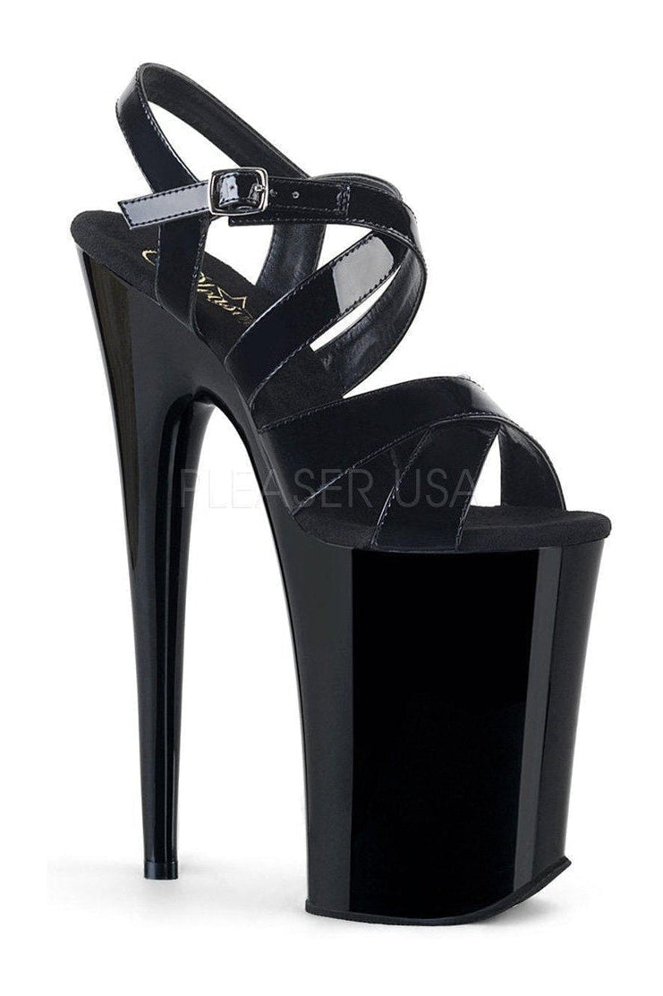 Pleaser INFINITY-997 Platform Sandals in Black Patent from SexyShoes.com