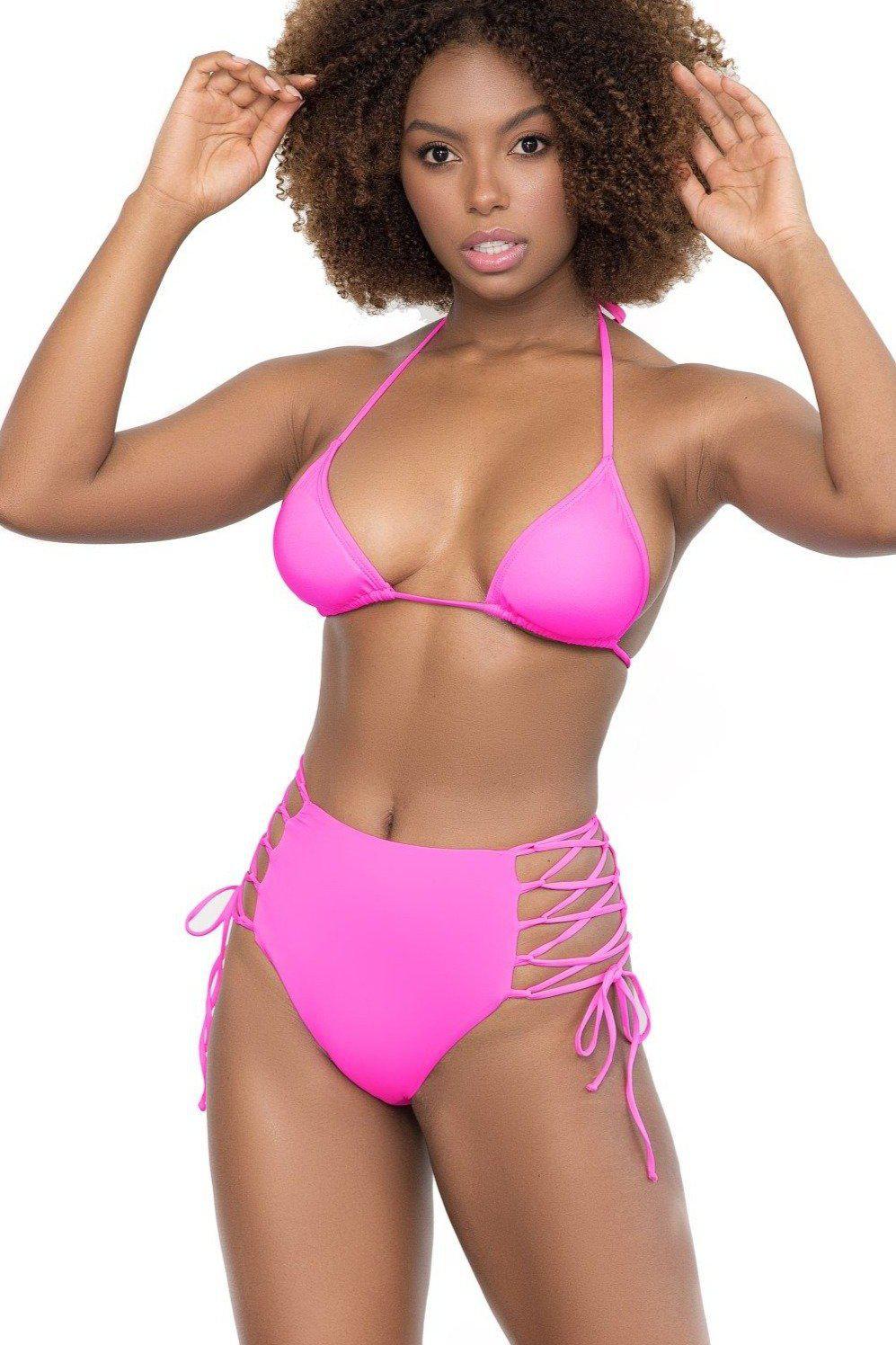 Interlaced Side High Waist Swimsuit Bottoms-Swim Bottoms-Mapale-SEXYSHOES.COM