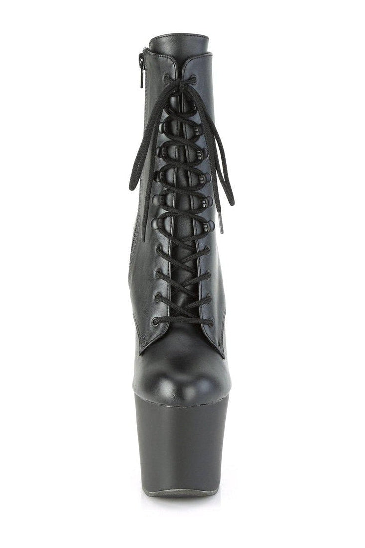 Pleaser IRONGRIP-1020 Ankle Boot in Black Faux Leather