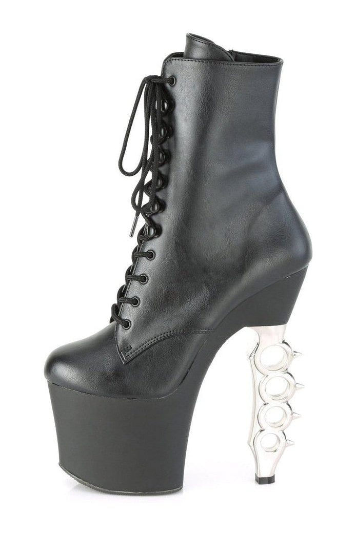 Pleaser IRONGRIP-1020 Ankle Boot in Black Faux Leather