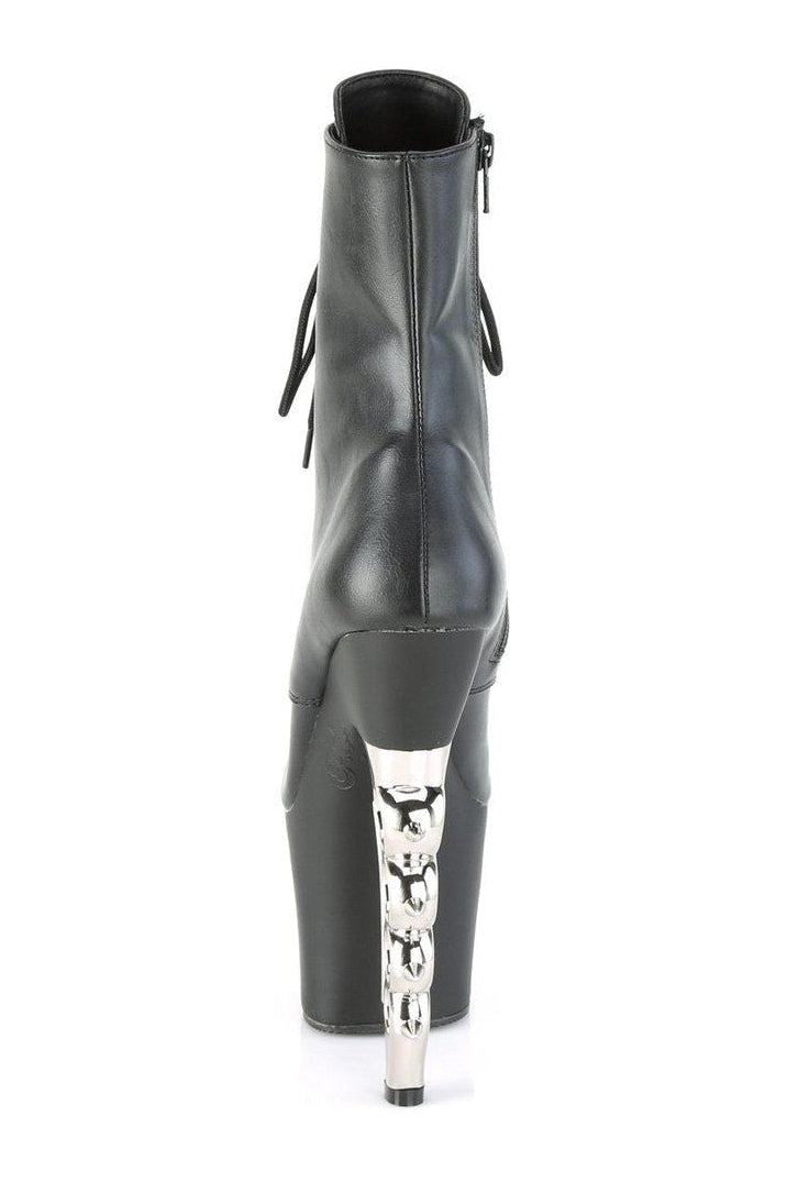 Pleaser IRONGRIP-1020 Ankle Boot in Black Faux Leather