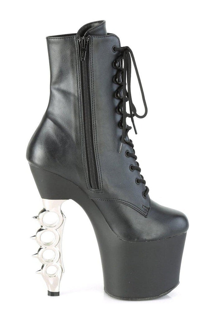 Pleaser IRONGRIP-1020 Ankle Boot in Black Faux Leather
