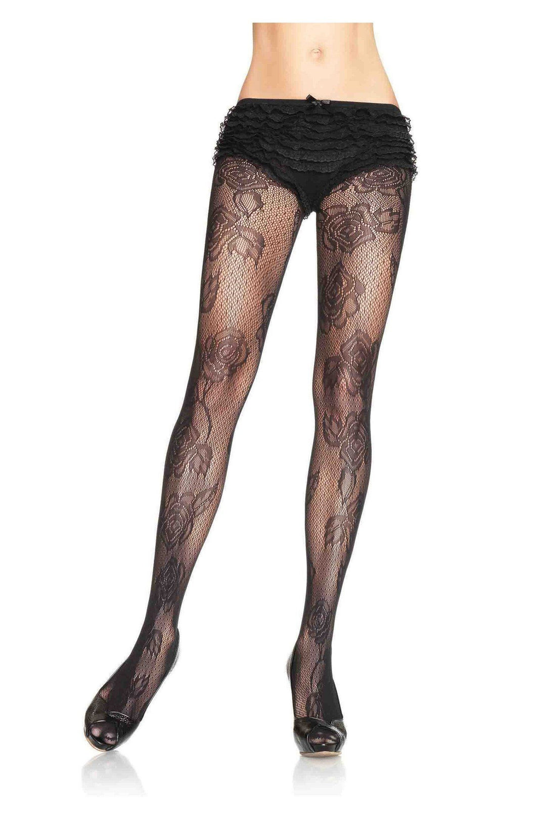 Jacquard Roselace Pantyhose-Black-Final Sale-Sale Hosiery-SEXYSHOES.COM