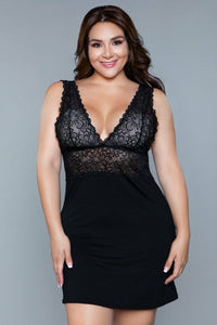 BeWicked Jersey and Lace Chemise in Black 