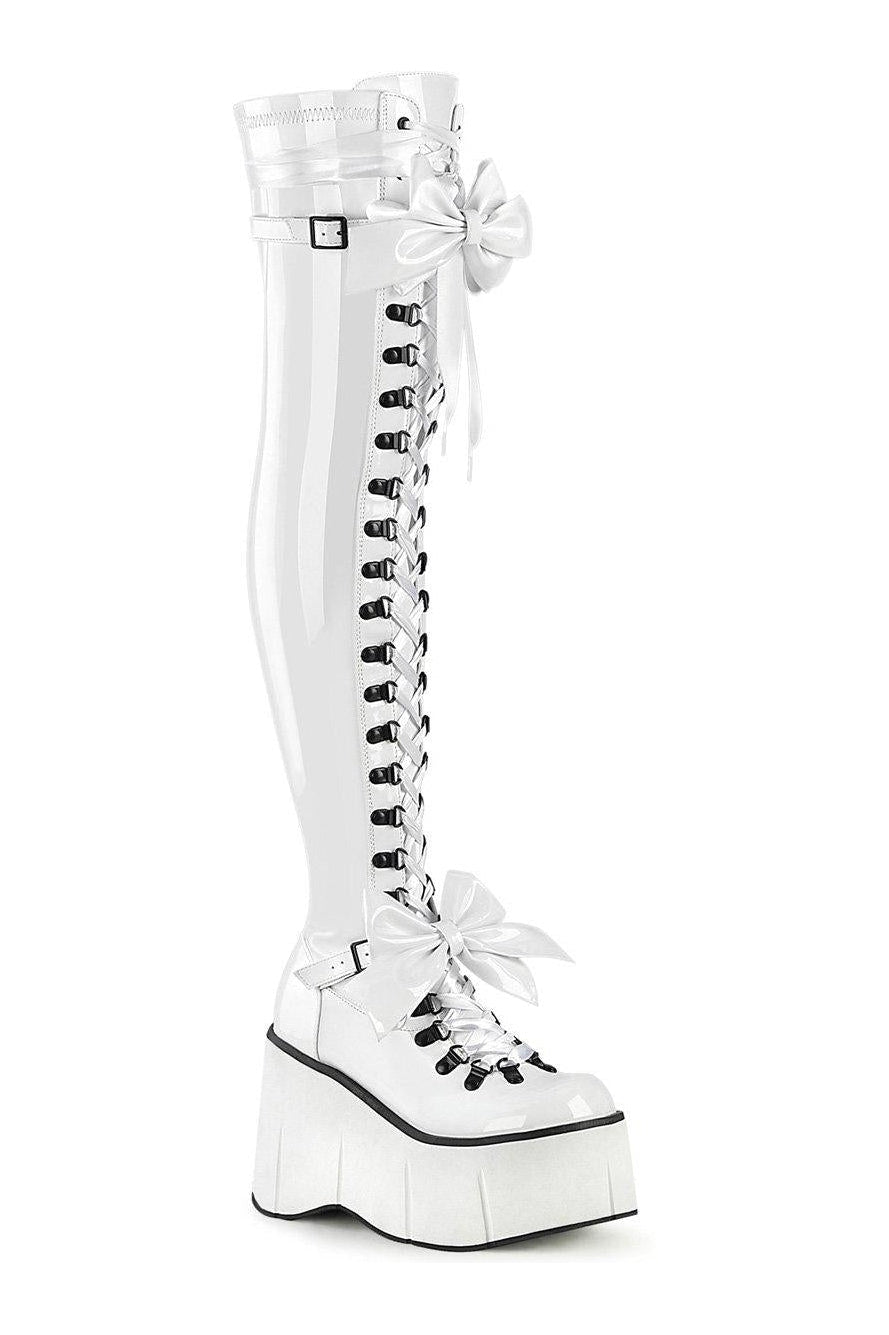 Demonia KERA-303 Thigh Boot in White Patent from SexyShoes.com