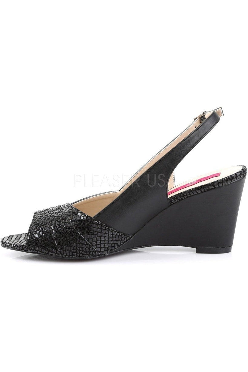 KIMBERLY-01SP Wedge | Black Faux Leather-Pleaser Pink Label-Wedges-SEXYSHOES.COM