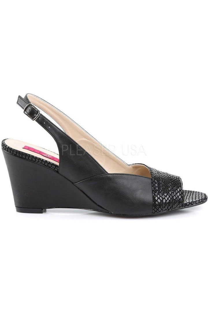 KIMBERLY-01SP Wedge | Black Faux Leather-Pleaser Pink Label-Wedges-SEXYSHOES.COM