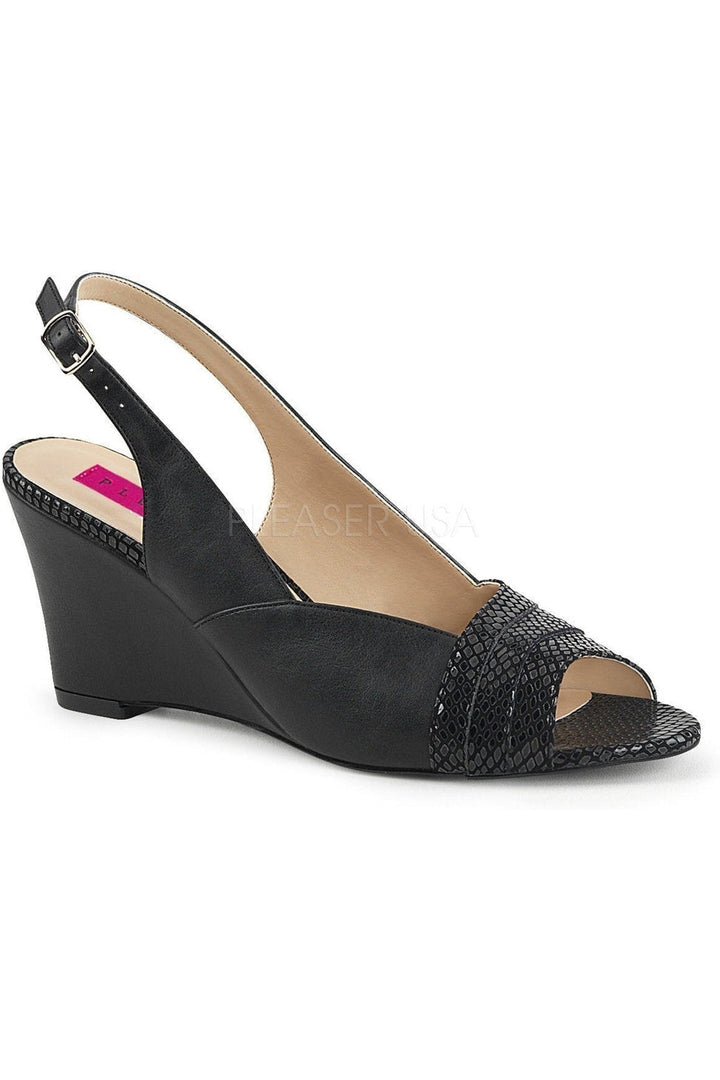 KIMBERLY-01SP Wedge | Black Faux Leather-Pleaser Pink Label-Black-Wedges-SEXYSHOES.COM