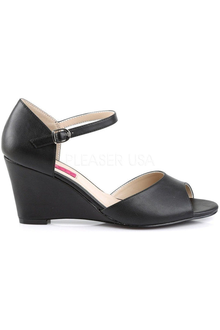 KIMBERLY-05 Wedge | Black Faux Leather-Pleaser Pink Label-Wedges-SEXYSHOES.COM
