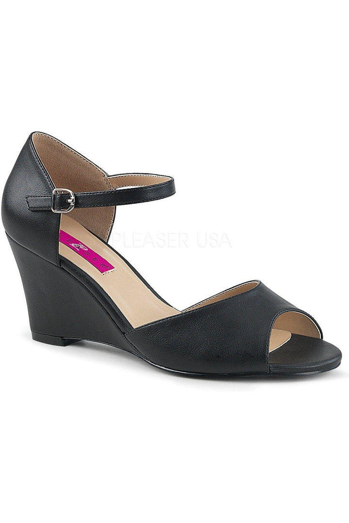 KIMBERLY-05 Wedge | Black Faux Leather-Pleaser Pink Label-Black-Wedges-SEXYSHOES.COM