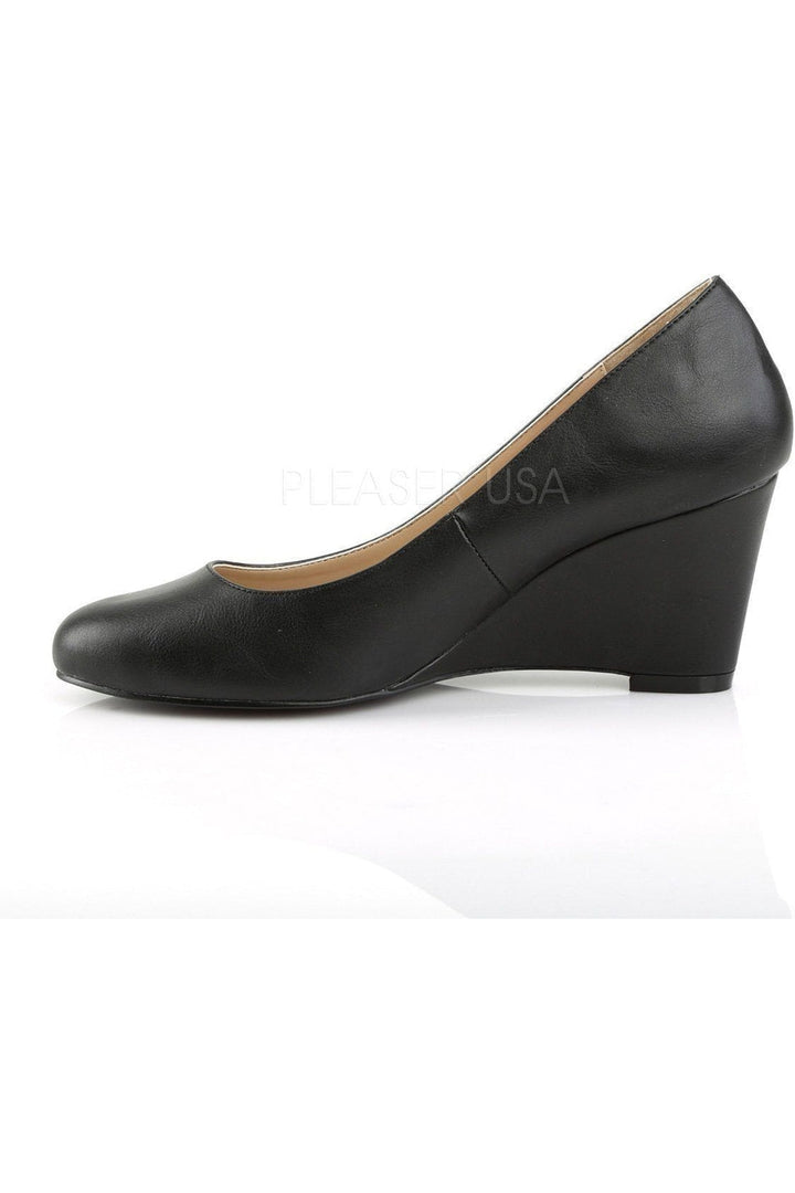 KIMBERLY-08 Wedge | Black Faux Leather-Pleaser Pink Label-Wedges-SEXYSHOES.COM