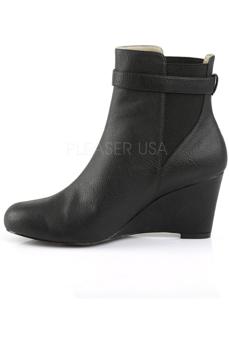Pleaser Pink Label KIMBERLY-102 Ankle Boot in Black Faux Leather