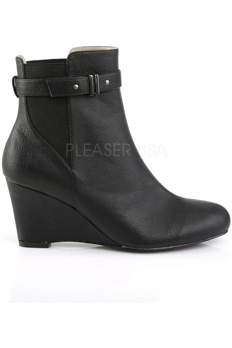 Pleaser Pink Label KIMBERLY-102 Ankle Boot in Black Faux Leather