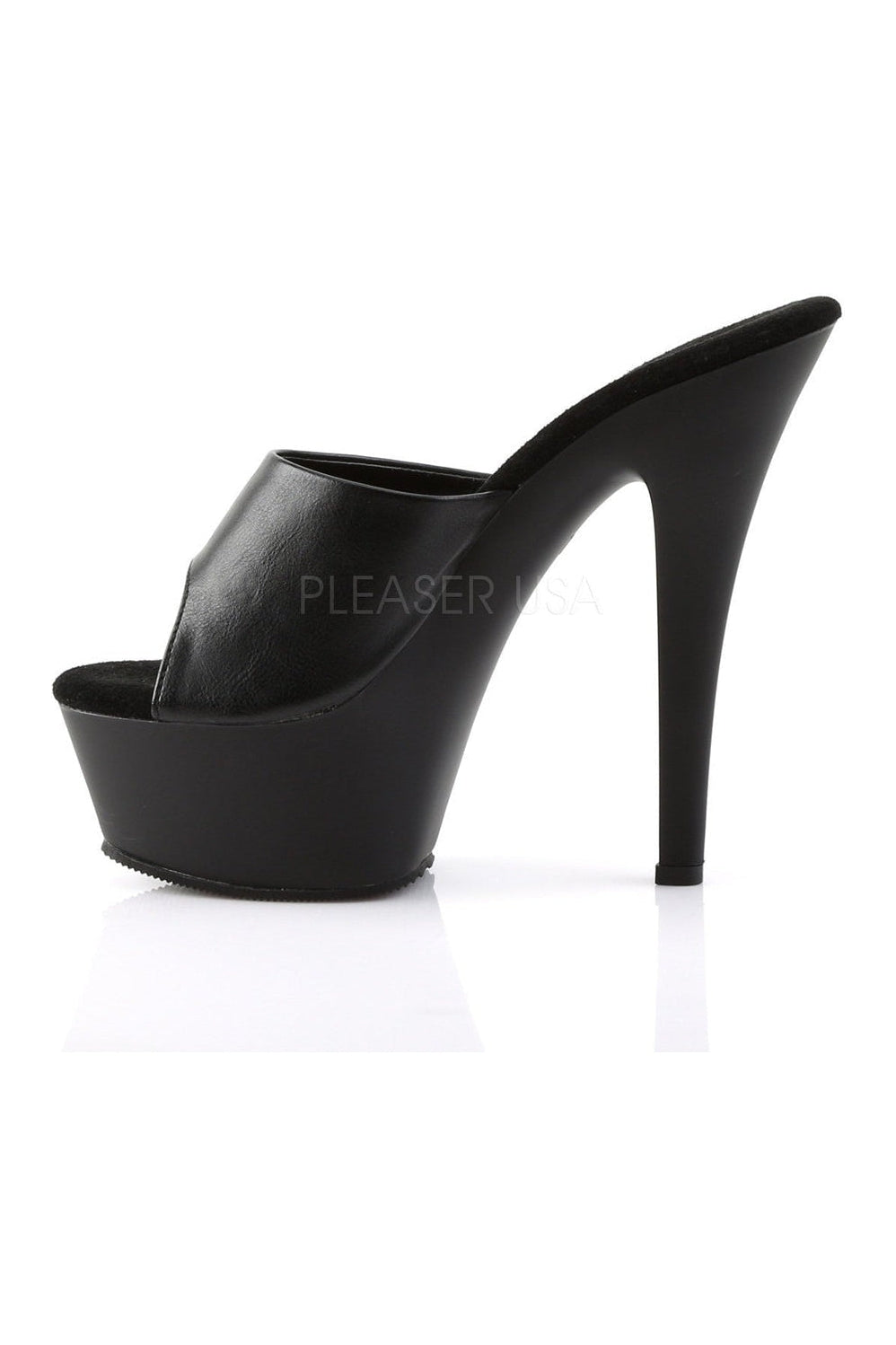 KISS-201 Platform Sandal | Black Faux Leather-Pleaser-Slides-SEXYSHOES.COM