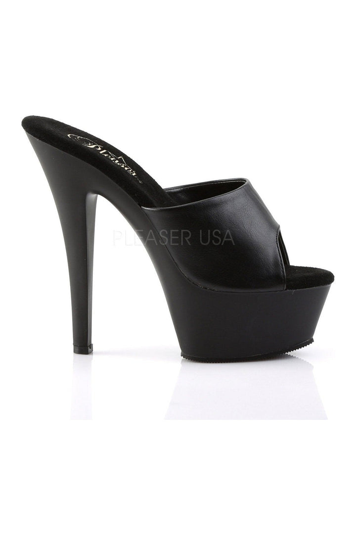 KISS-201 Platform Sandal | Black Faux Leather-Pleaser-Slides-SEXYSHOES.COM