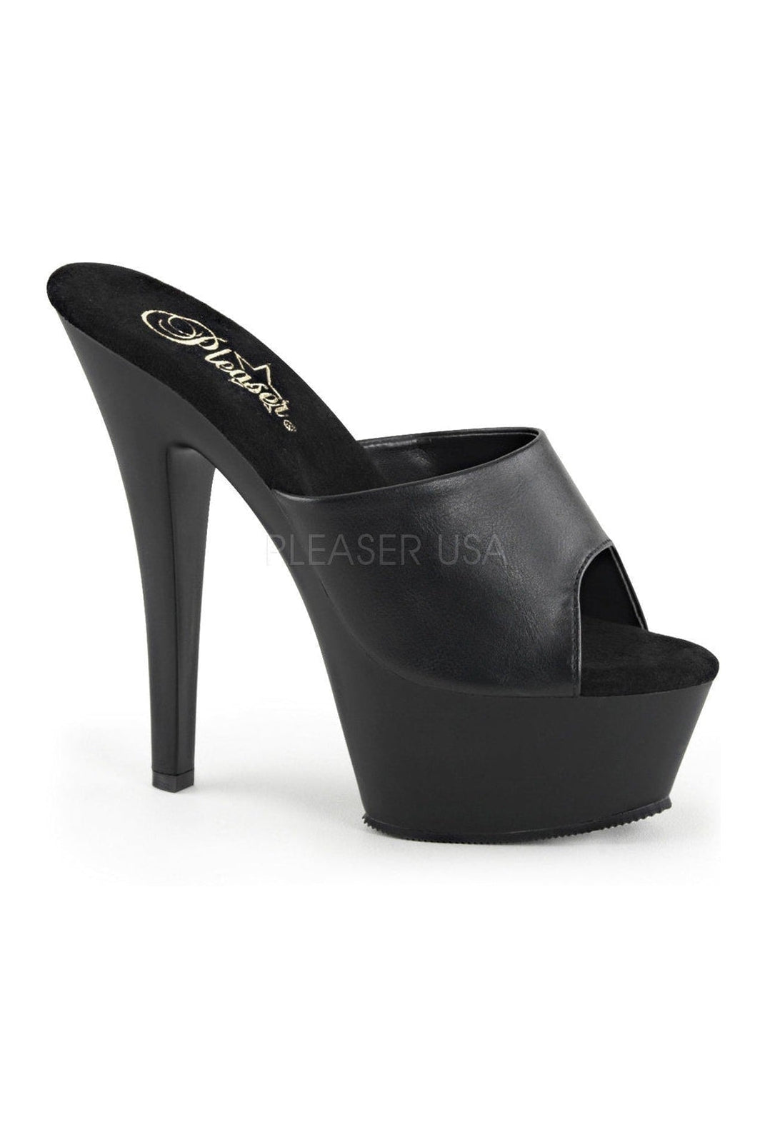 Pleaser KISS-201 Platform Sandal in Black Faux Leather from SexyShoes.com