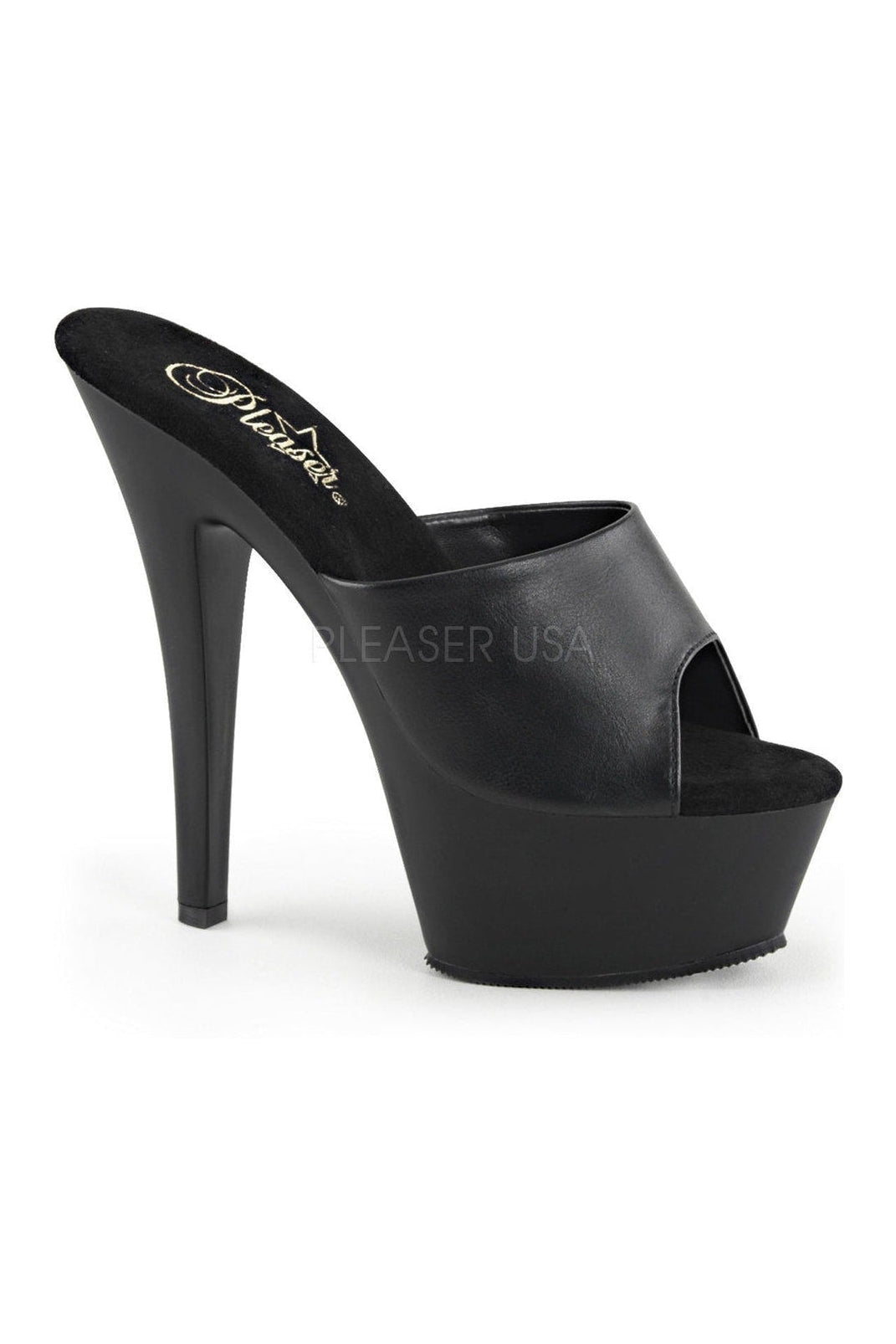 KISS-201 Platform Sandal | Black Faux Leather-Pleaser-Black-Slides-SEXYSHOES.COM