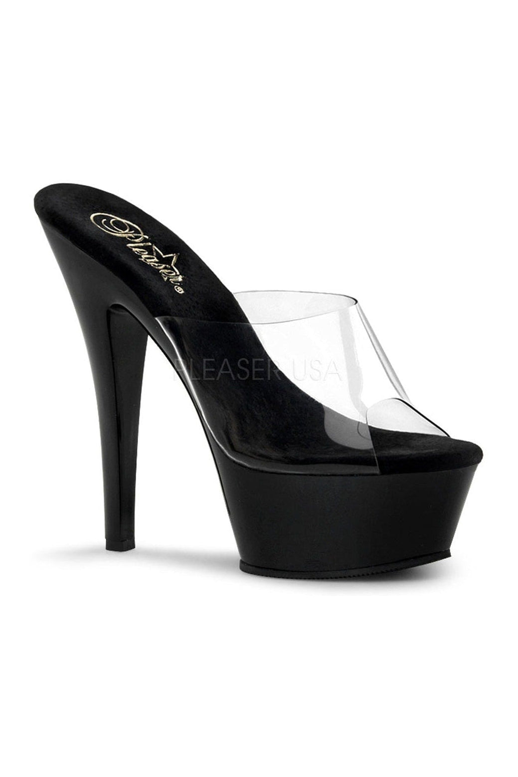 Pleaser KISS-201 Platform Sandal in Black Vinyl from SexyShoes.com