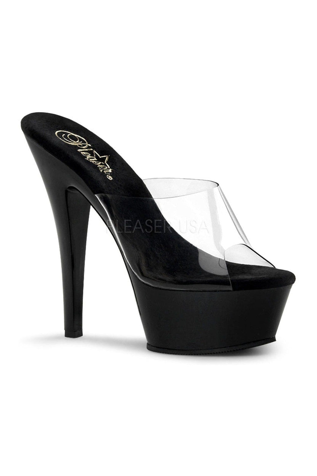 KISS-201 Platform Sandal | Black Vinyl-Pleaser-Black-Slides-SEXYSHOES.COM