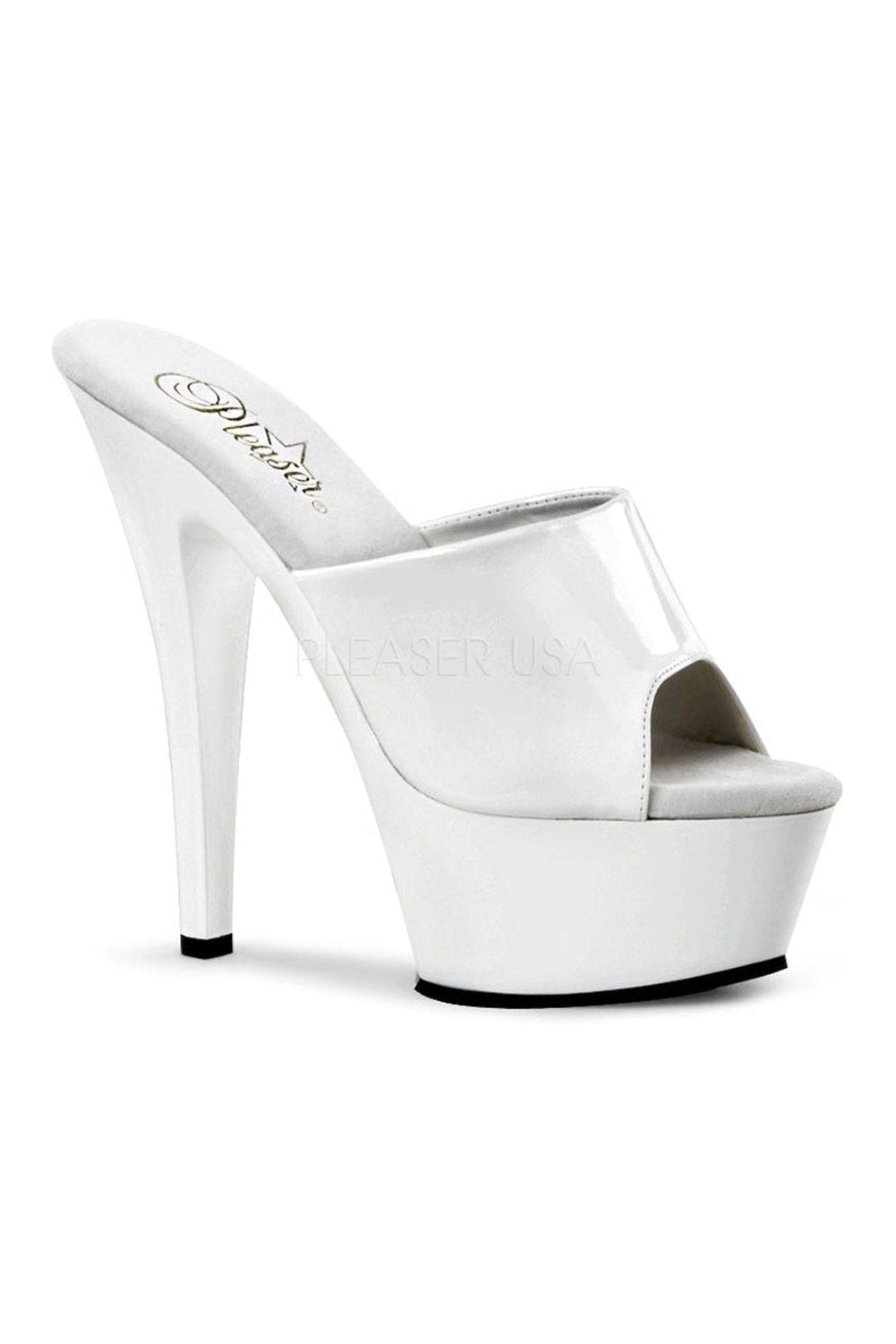 Pleaser KISS-201 Platform Slide in White Patent from SexyShoes.com