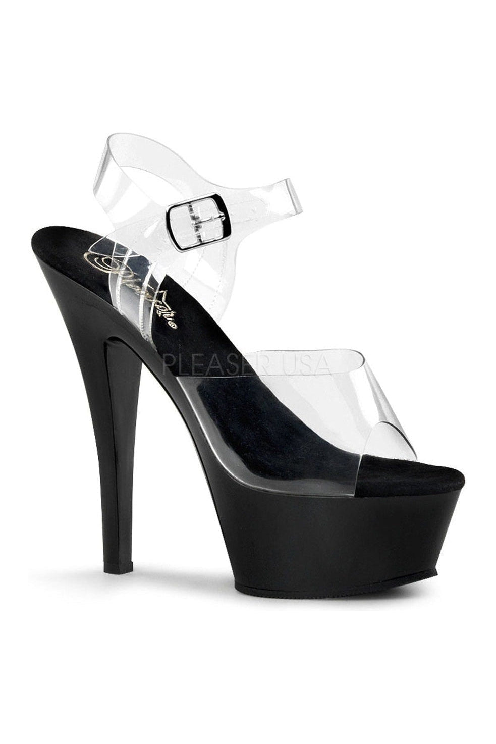 Pleaser KISS-208 Platform Sandal in Black Vinyl from SexyShoes.com