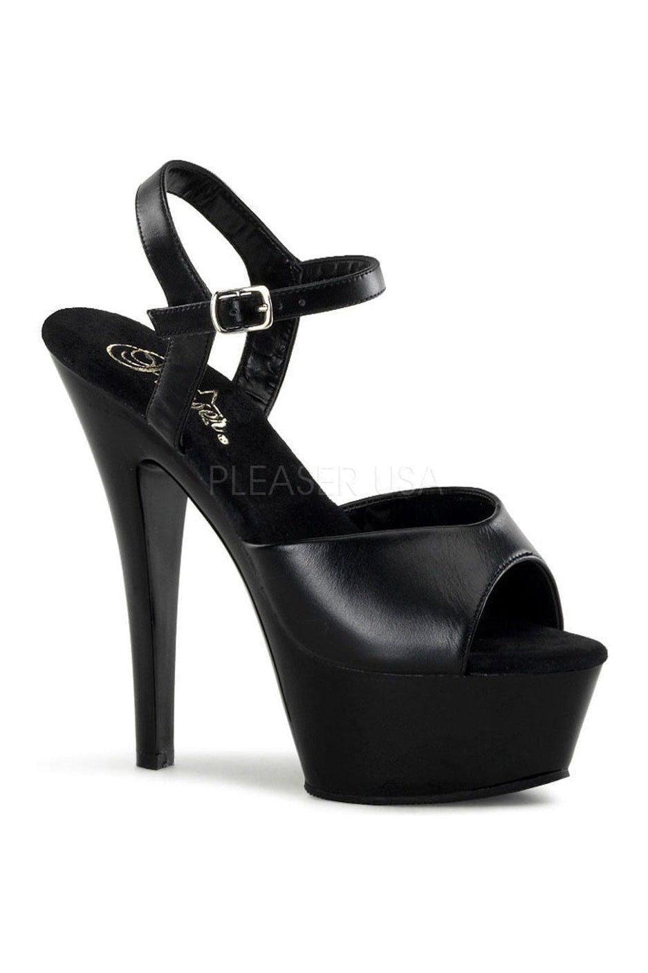 Pleaser KISS-209 Platform Sandal in Black Genuine Leather from SexyShoes.com