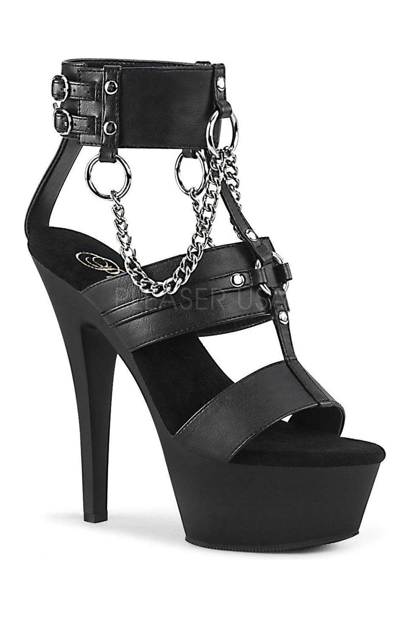 KISS-261 Stripper Platform Sandal | Black Faux Leather-Pleaser-SEXYSHOES.COM